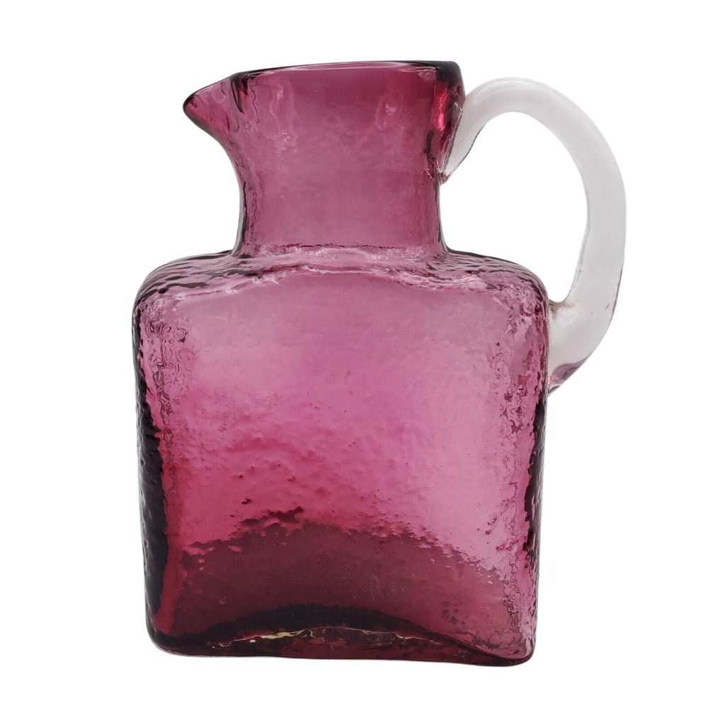 Pilgrim Cranberry Art Glass Pitcher Jug Applied Handle Hand Blown Small Ruby Red